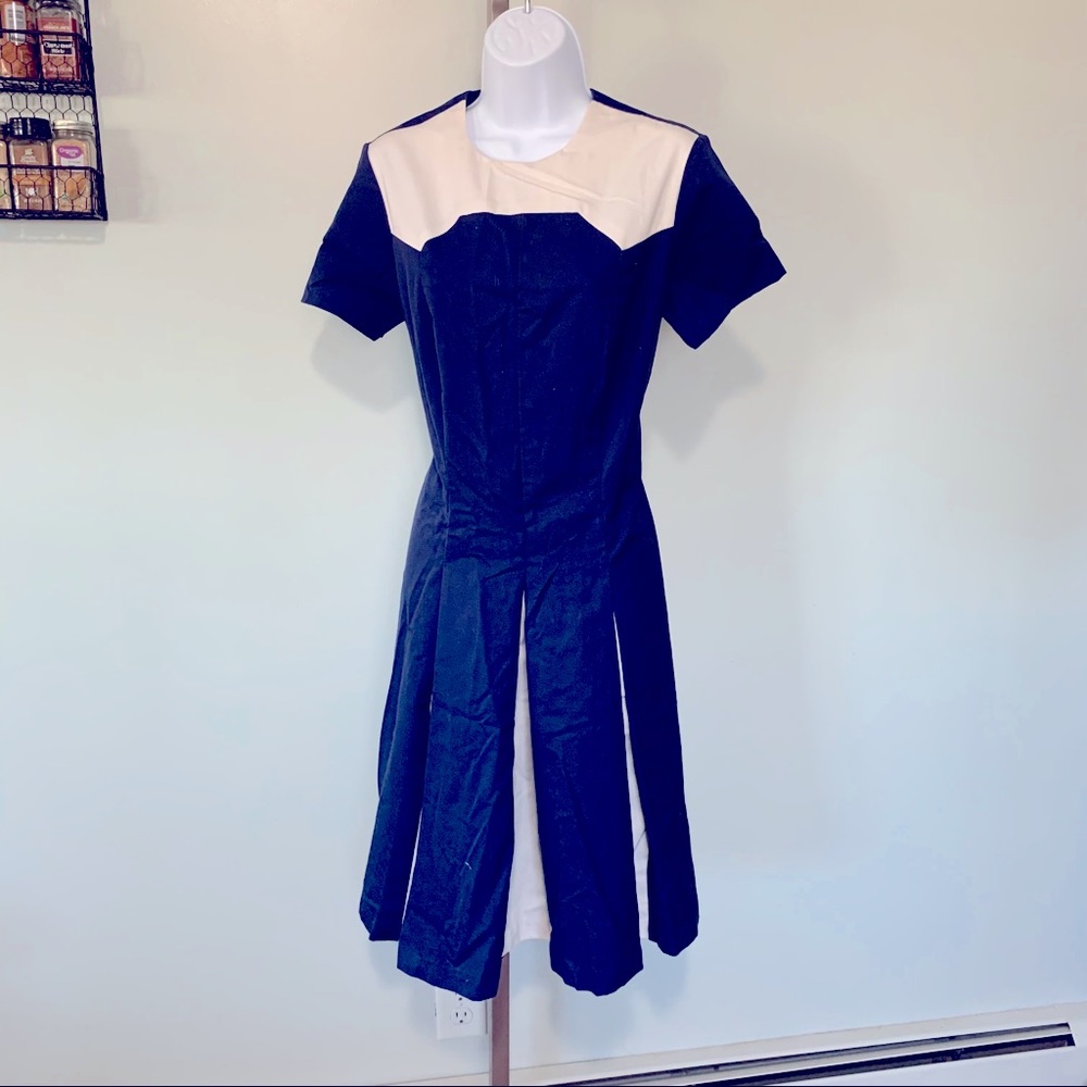 Vintage 1960's Montgomery Wards Dress Navy Pleats